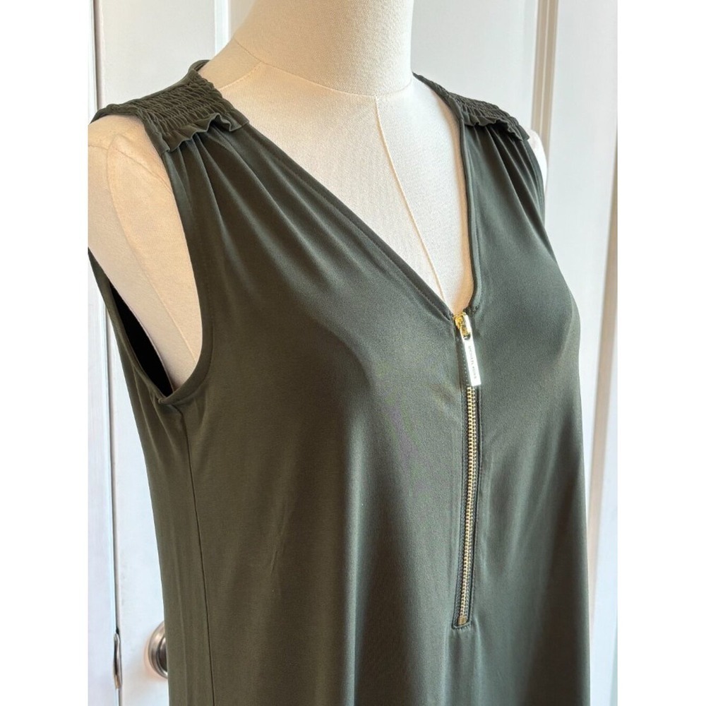 Michael Kors Olive Green Zip Front Sleeveless Shift Dress Size S Consign - Picture 3 of 10